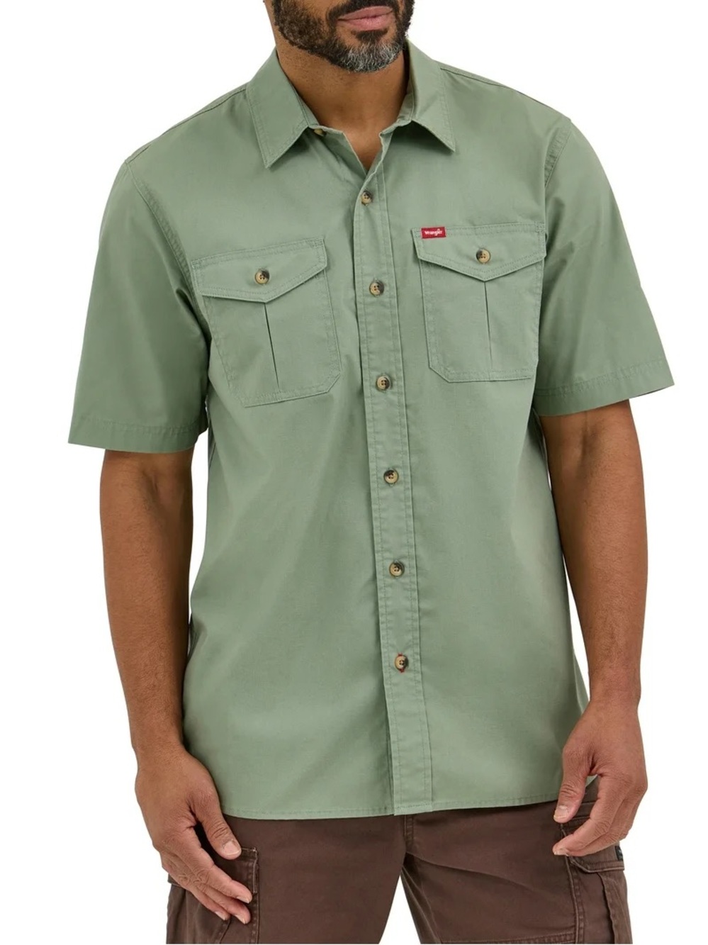 Wrangler Short Sleeve Hero Twill Button Down Shirt, Army Green – Men’s XL